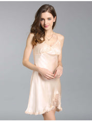 Front view of Women's Soft Lace Spaghetti - Strap Silk Nightgown