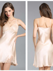 Women's Soft Lace Spaghetti - Strap Silk Nightgown