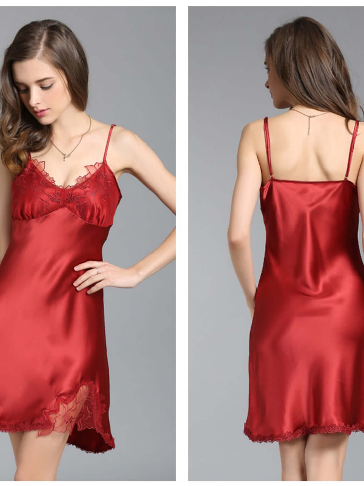 Women's Soft Lace Spaghetti - Strap Silk Nightgown
