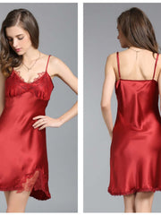 Women's Soft Lace Spaghetti - Strap Silk Nightgown