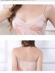 Details of Women's Breast Pads Strap Lace Silk Nightgown