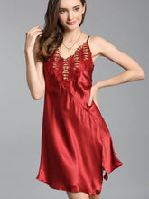 women's breathable lace silk nightgown in wine red