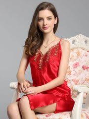 women's breathable lace silk nightgown in red