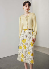 Summer A - line Floral Silk Skirt