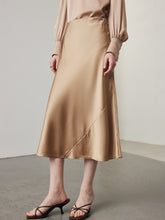 Multicolor A - line Midi Silk Skirt in champagne