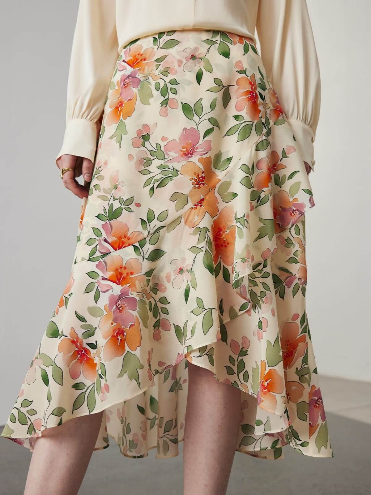 Women's Breathable Floral Silk Skirt