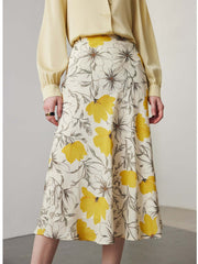 Front view of Summer A - line Floral Silk Skirt