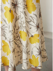 Close-up of Summer A - line Floral Silk Skirt