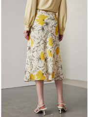 Back view of Summer A - line Floral Silk Skirt