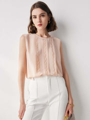 Women's Lace Pullover Silk Tank Top in pink