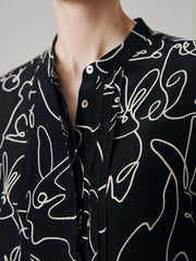 Close-up of Chic Rabbit Pattern Silk Blouse