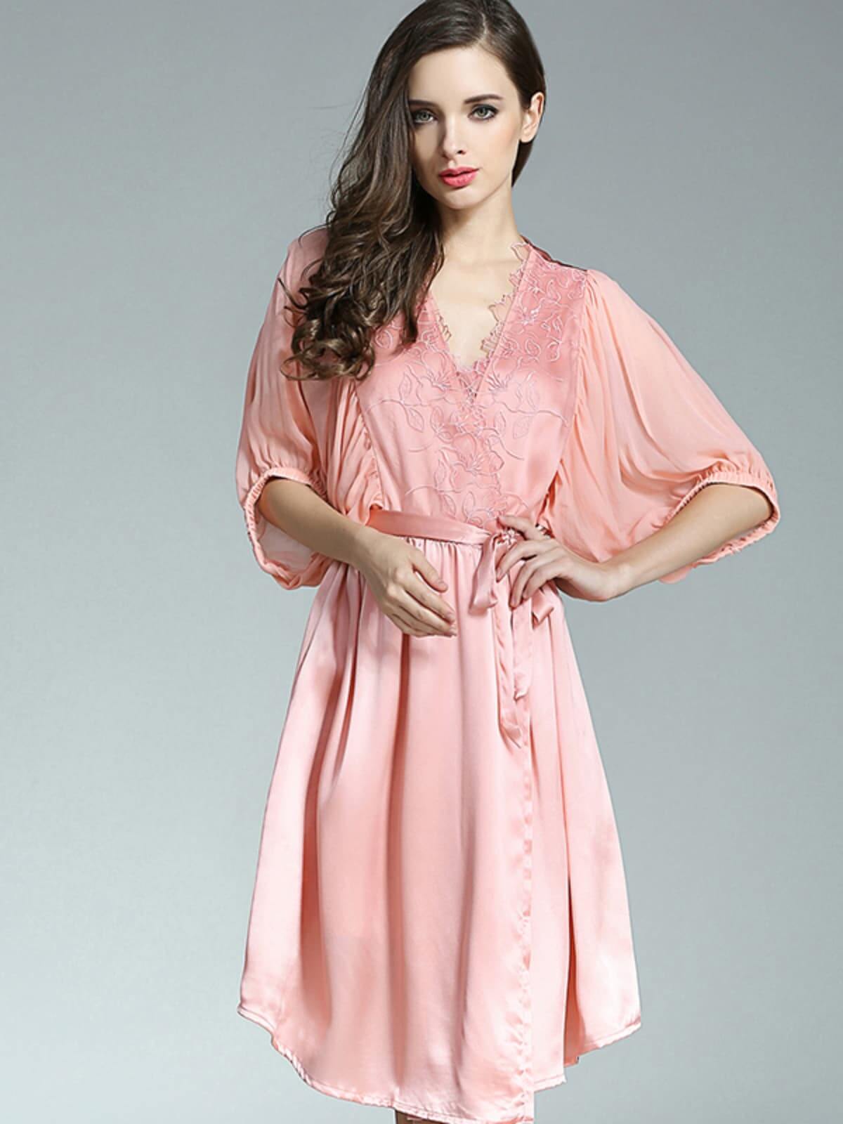 Ribbon Lace Silk Nightgown & Robe Set for Cozy Night Comfort
