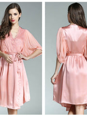 Ribbon Lace Silk Nightgown & Robe Set for Cozy Night Comfort