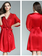 Ribbon Lace Silk Nightgown & Robe Set for Cozy Night Comfort