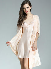 Ribbon Lace Silk Nightgown & Robe Set for Cozy Night Comfort