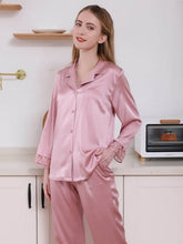 Lace Mulberry Silk Pajamas Set Women Nightwear in pink