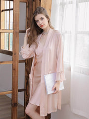 Model wearing Ladies' Silk Nightgown Set Elegant at home
