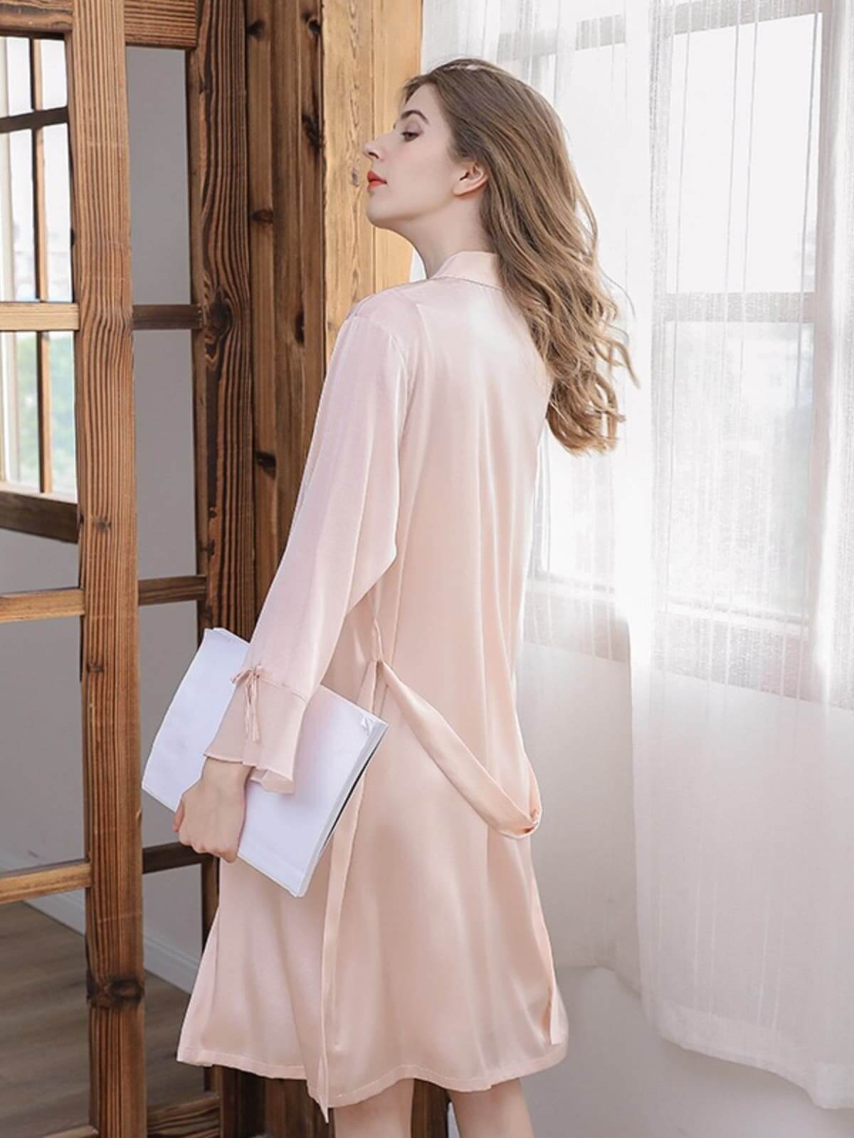 Back view of Ladies' Silk Nightgown Set Elegant