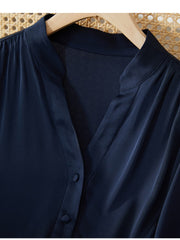 Close-up of French Chic V - Neck Mulberry Silk Dress