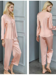 Profile of Embroidered Long - Sleeved Silk PJs for Women