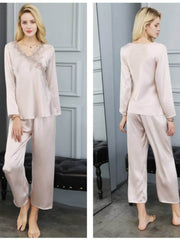 Profile of Embroidered Long - Sleeved Silk PJs for Women at home