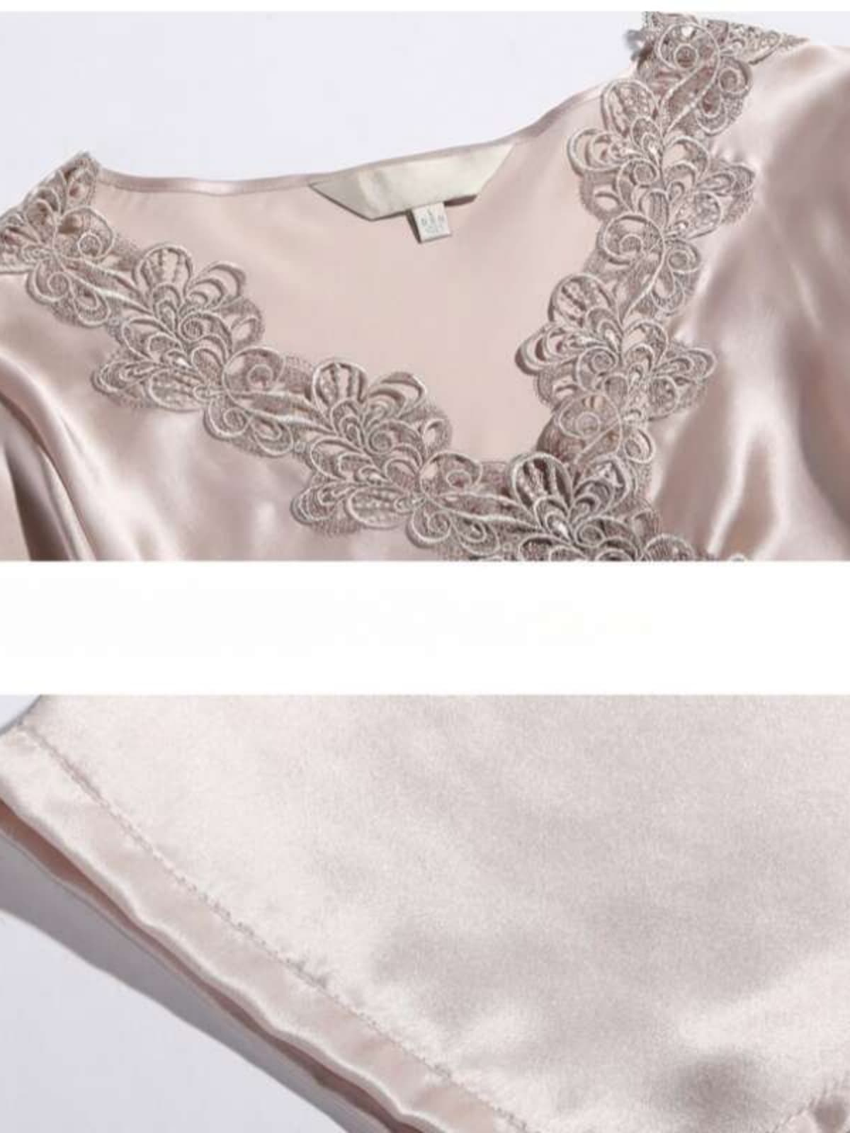 Details of Embroidered Long - Sleeved Silk PJs for Women