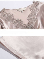 Details of Embroidered Long - Sleeved Silk PJs for Women