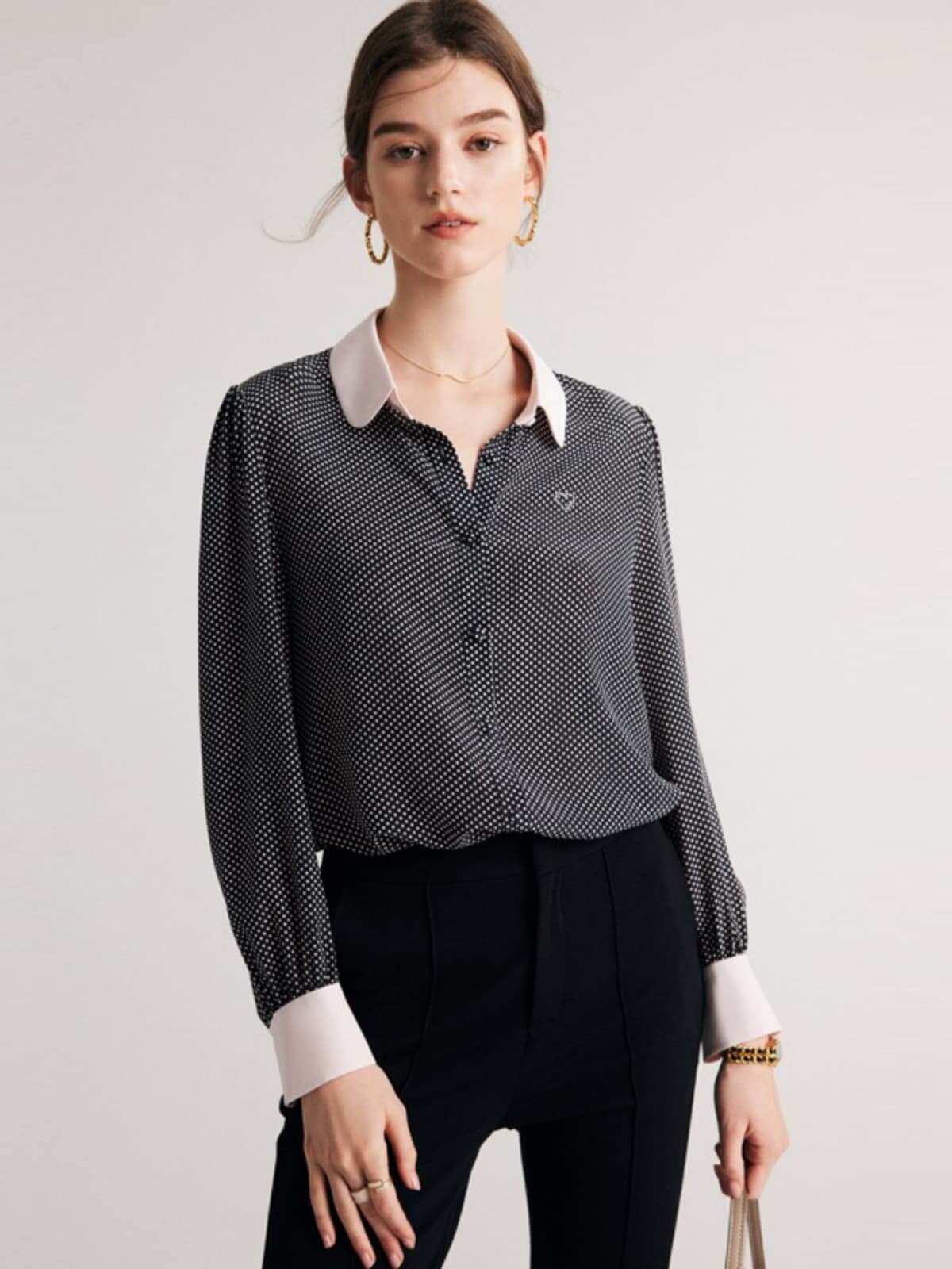 Front view of Polka Dots Women's Silk Blouse