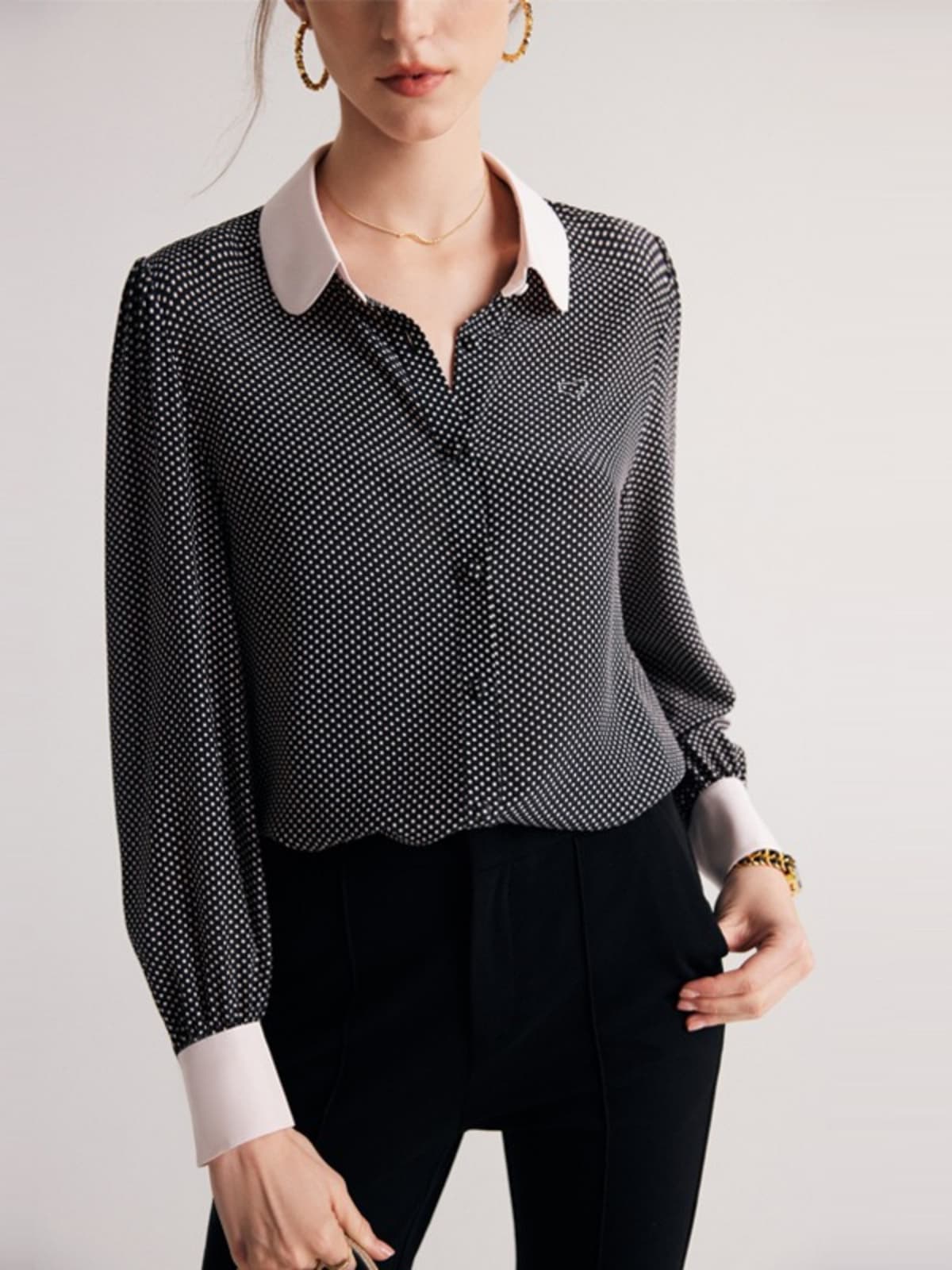 Near view of Polka Dots Women's Silk Blouse