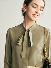 Front view of Bow Tie Mulberry Silk Blouse for Women