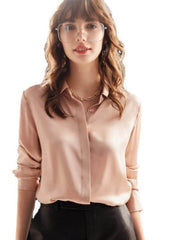 Front view of Trendy Women's Mulberry Silk Blouse in pink