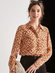 Model wearing Heart Printed Pure Silk Blouse for Women for casuals