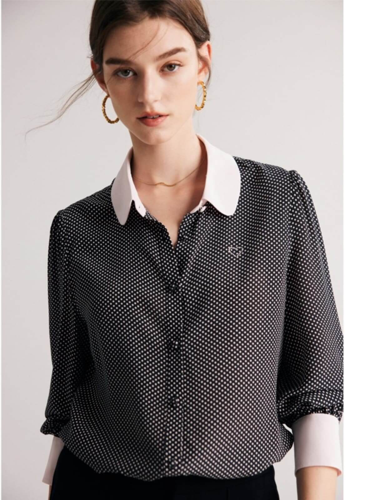 Profile of Polka Dots Women's Silk Blouse
