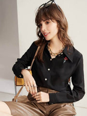 Model wearing Embroidered Silk Blouse for Women with free shipping