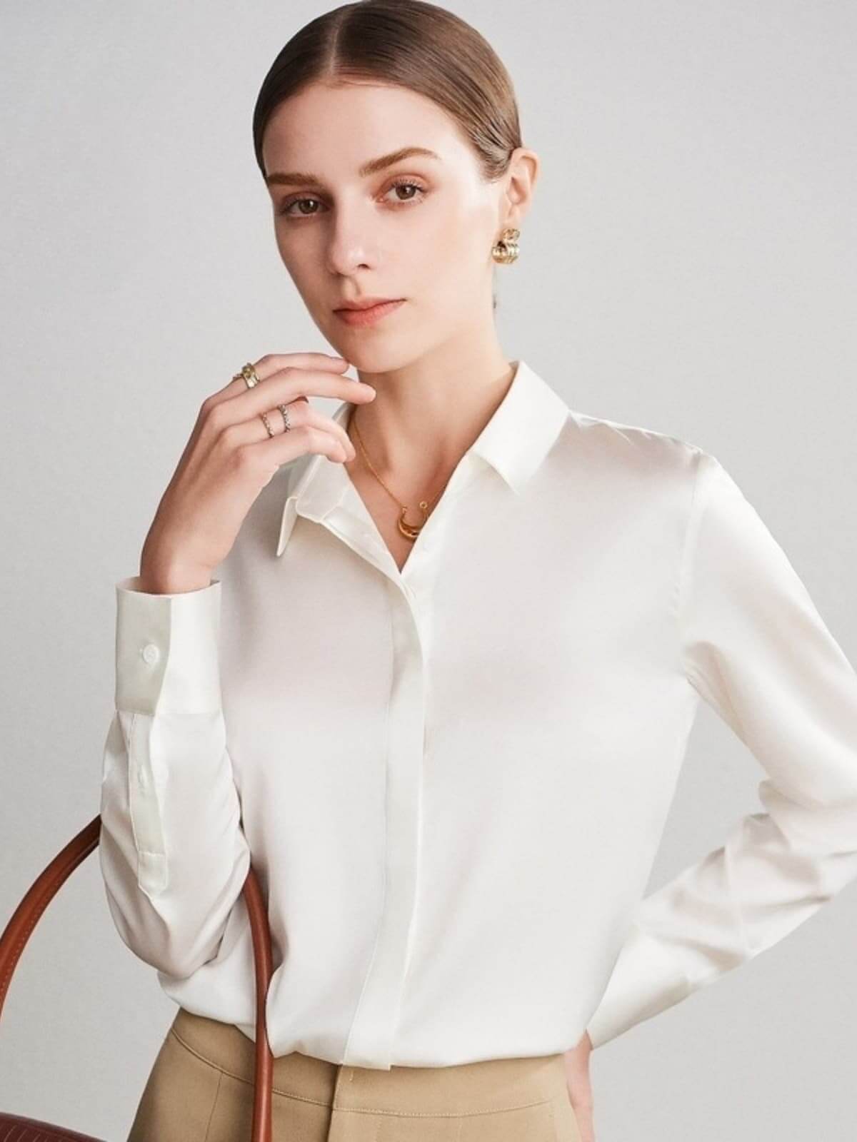 Trendy Women's Mulberry Silk Blouse in White color