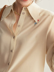 Close-up of Embroidered Silk Blouse for Women easy returns