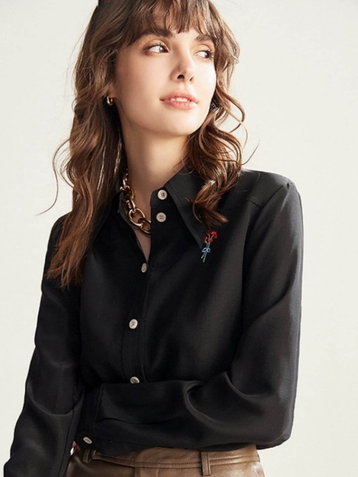 Embroidered Silk Blouse for Elegance in black