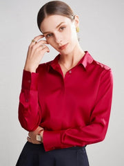 Trendy Women's Mulberry Silk Blouse in Red color