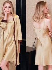 Women's Strap Silk Nightgown & Robe Two - piece Set