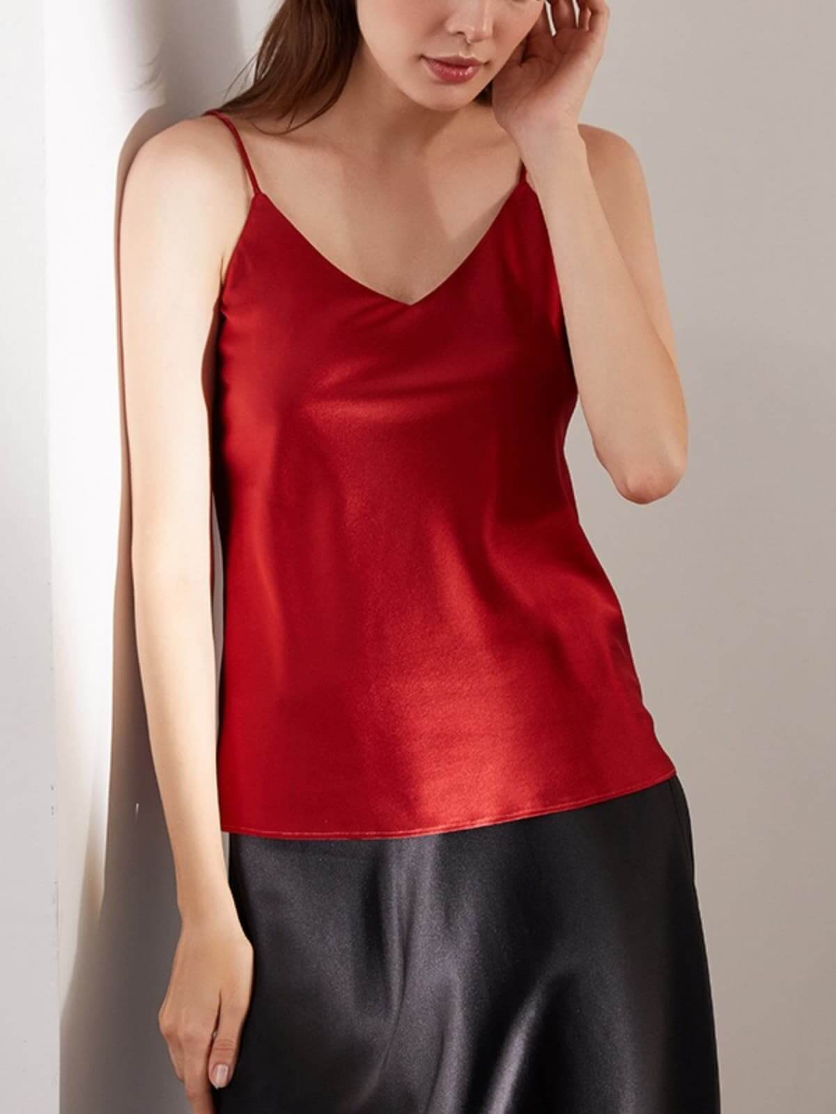 Women's Spaghetti - Strap Silk Camisole in red