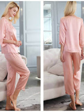 Profile of Lace Womens Silk Pajama Set 3/4 Sleeve in pink color