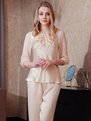 Front view of Lace Silk Pajama Set for Women