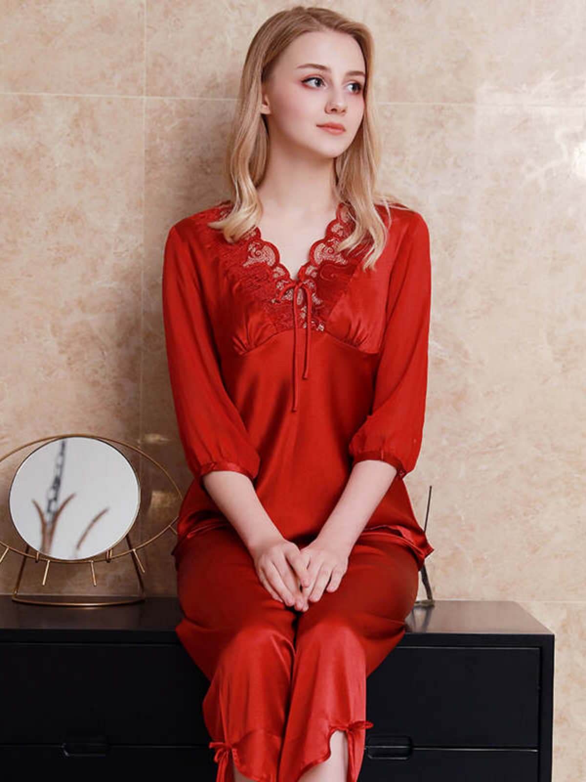Lace Silk Pajama Set for Women