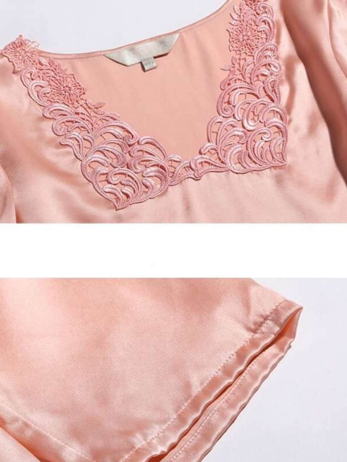 Collar of Lace Mulberry Silk Pajama Set for Women 3/4 Sleeves