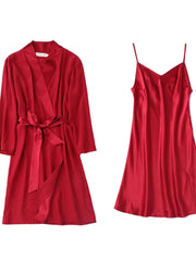 Front view of pure silk nightgown robe 2 - piece set