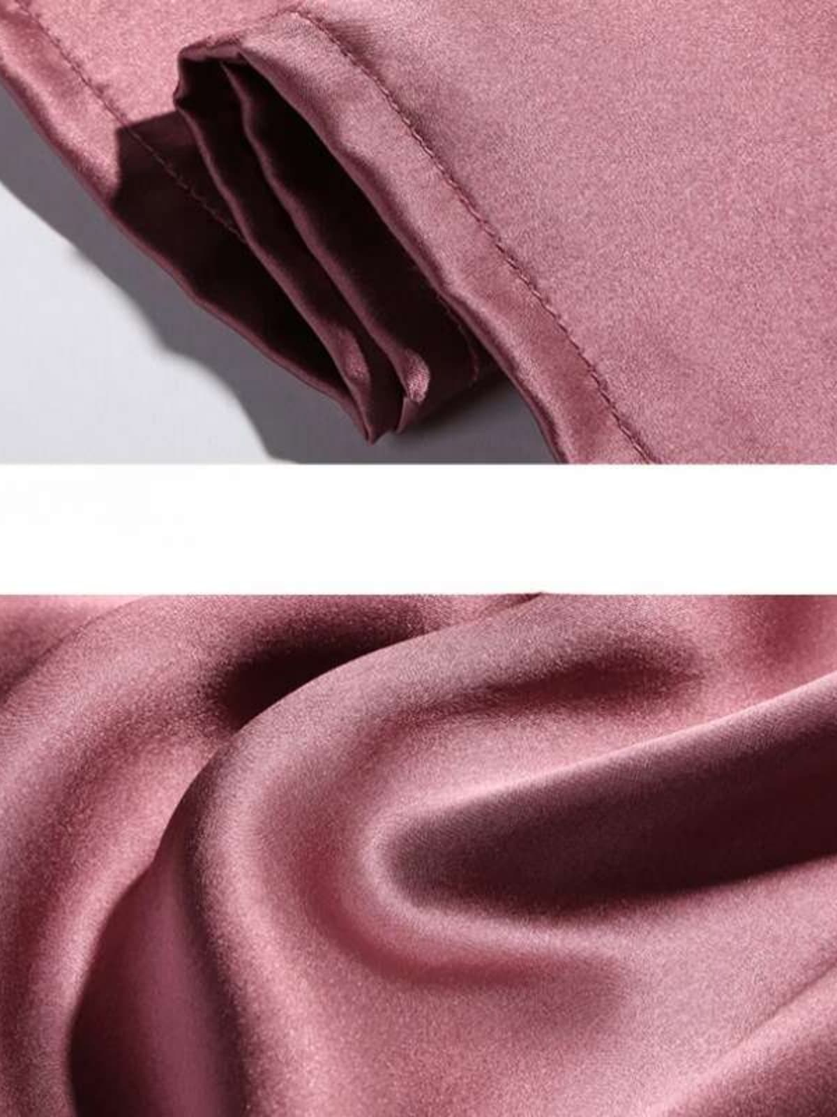 Close-up of fabric of Simple Lace Silk Pajama Set for Women Long Sleeves