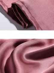 Close-up of fabric of Simple Lace Silk Pajama Set for Women Long Sleeves