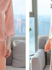Front and back view of Women's Minimalist Silk Pajama Set – Soft Loungewear in pink