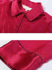 Close-up of Women's Long Sleeve Silk Pajama Set – Soft Sleepwear