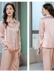 Profile of Women's Long Sleeve Silk Pajama Set – Soft Sleepwear